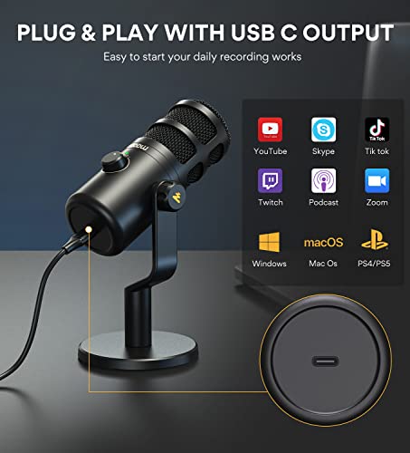 Maono Usb Dynamic Microphone, Podcast Recording Microphone With Gain Knob, Plug & Play, Metal Structure, Voice-Isolating Technology, Cardioid Studio Pc Mic For Streaming, Vocal, Home Studio-Pd100U #TOP5