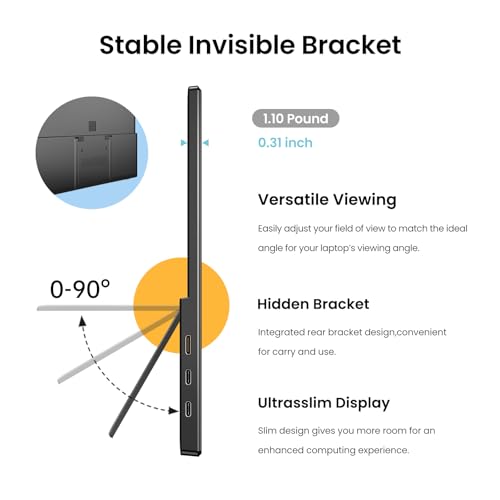 Yxk Portable Monitor 14 inch 2.2K QHD USB C HDMI Ultra-Slim IPS Travel Display w/Smart Cover & Speakers, HDR Plug&Play, External Monitor for Laptop PC, Phone,Mac