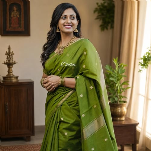 Image of Original Maheswari Cotton Silk Saree for Women | Kanjivaram Pure Silk Cotton Sari with Blouse | Zari Work | Tassels | Handloom Weave