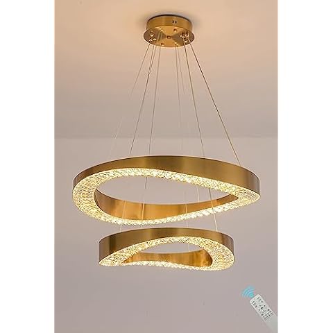 Flashing God Gold Plated Crystal Chandelier for Living Room 2 Rings D20''+D28'' 120W Modern Gold Ceiling Lights for Dining Room, Hotel Dimmable 2700k 4500k 6000k Cover