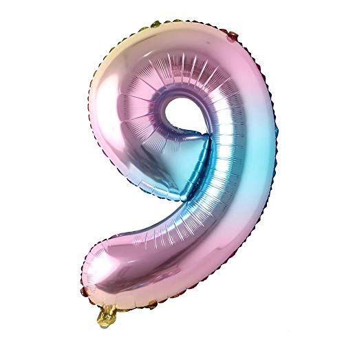 40 inch Rainbow Number 0-9 Gradient Colorful Big Size Number Foil Helium Balloons Birthday Party Celebration Decoration Large globos (40 inch 9 Rainbow)
