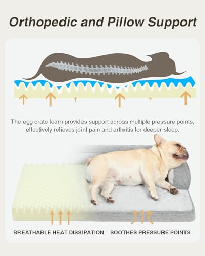 KSIIA Washable Dog Bed Medium Size Dog U-Shaped Bolster Pet Couch with Removable Waterproof Cover, Non-Slip Bottom and Egg-Crate Orthopedic Foam Pet Bed, 35 x 22 Inch, Gray - Image 3
