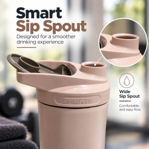 Image of Stainless Steel Protein Shaker Bottle, 100% Leakproof Metal Gym Shaker, Durable Steel Gym Sipper Bottle for Smooth Protein Mixing with Measurement, 700 ml Capacity (Nude Beige)