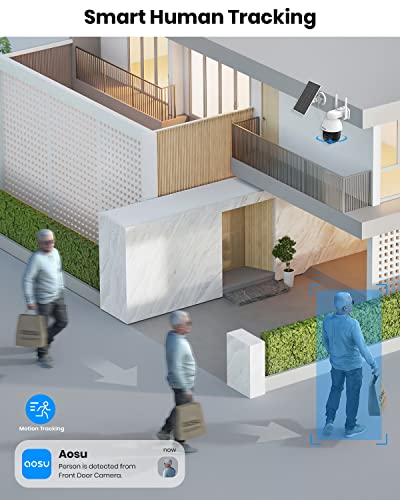 Aosu Solar Security Camera Wireless Outdoor With Panoramic Ptz, Human Auto Tracking, 2K Night Vision, Light And Sound Alarm, 2-Way Audio, Compatible With Alexa/Google Assistant For Home Surveillance #TOP2