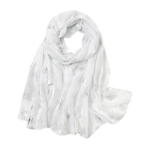KAVINGKALY Bufanda femenina bufanda ligera flor diente de León estampada bufanda de algodón y bufanda de primavera (blanco)