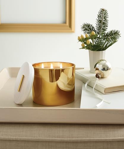 Thymes Frasier Fir Gilded Gold 3-Wick Candle - Scented Candle with a Crisp Just-Cut Forest Fragrance - Luxury Home Fragrance - Elegant Holiday Candle - Gold Jar Candle (17 oz) - Image 3