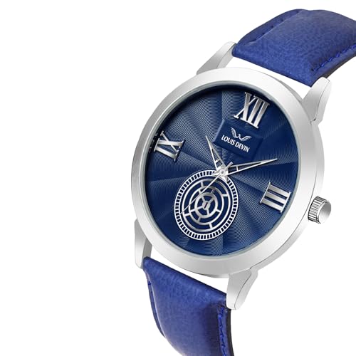 Image of LOUIS DEVIN Black /Blue /Brown /Green Leather Strap Analog Wrist Watch for Men (Black /Blue /Brown /Green /White Dial) | LD-GR079