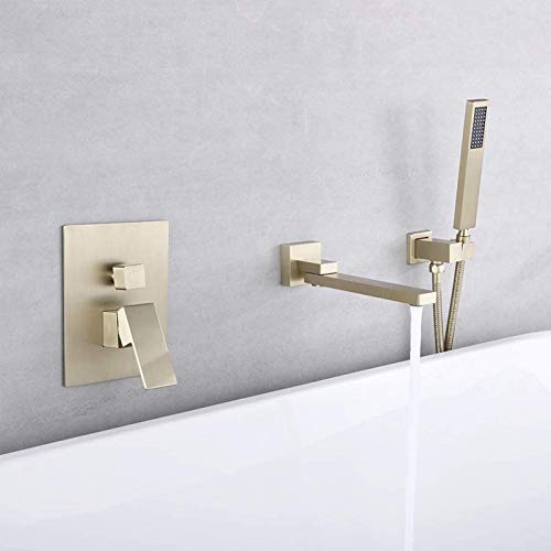 Mitigeur bain douche mural avec douchette or brossé et bec rotatif 180°