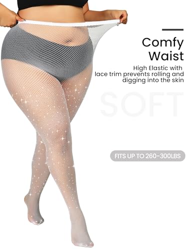 Image of Plus Size Fishnet Tights Sparkle Stockings Glitter Pantyhose High Waist Fine Mesh Stockings Value Pack of 2