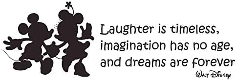 CustomVinylDecor Wall Decals Quote - Walt Disney Mickey and Minnie Mouse Decorations, "Laughter is Timeless" - Removable Home Décor Stickers - Perfect for Any Bedroom, Family Room, Office, Dorm, or Any Living Space