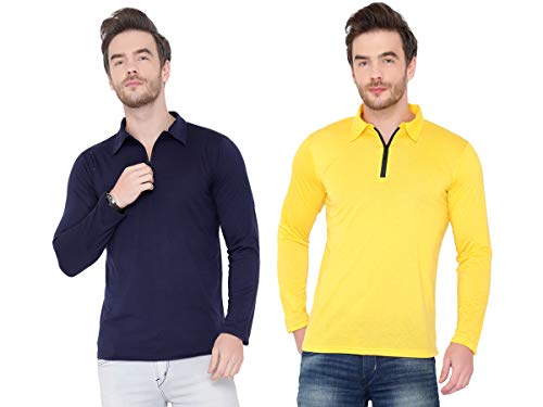 Image of Men's Cotton Blend Full Sleeve Zip Neck Polo T-Shirt (Pack of 1)