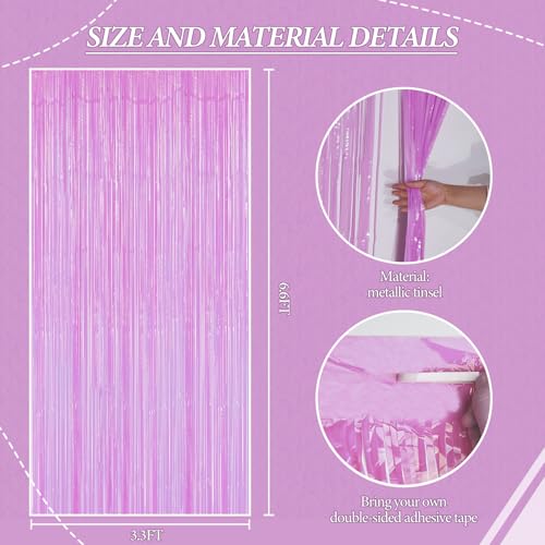 Image of DECOCKRAT 2 Pack Foil Fringe Backdrop - Pastel Purple Shiny Tinsel Curtains for Party Decoration /Photo Booth Props - 3.3x6.6 FT Metallic Foil Backdrop for Birthday, Wedding, Graduation, Christmas.