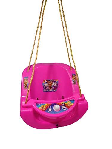 RS Enterprises Hanging Solid Plastic Swing Chair/Jhoola with Rope Weight Capacity Up to 20 KG for Kids Indoor/Outdoor, Balcony, Home and Garden (Pink_Color)