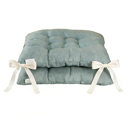 2-Piece Set of Square seat Cushions, Square Linen Floor mats, 40cm Square mats, Floor Chair Cushions, Fluffy and Soft Square Pillow Cushions (Green)