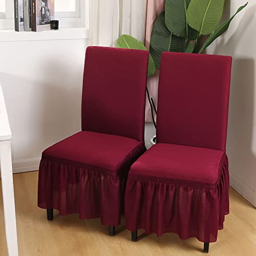 Housse chaises polyester motif losange rouge vineux 6 pièces - 3