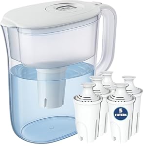 10-Cup Water Filter Pitcher with 5 Replacements & Electronic Change Reminder – Compatible Brita Water Pitcher Brita Filter Replacement