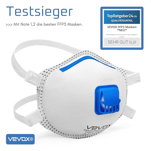 VEVOX® FFP3 Maske mit Ventil – 5er, 10er oder 20er Set – Staubmaske – Atemschutzmaske – Staubschutzmaske – Feinstaubmaske – Atemschutz z.B. gegen Feinstaub, Schimmel oder Asbest
