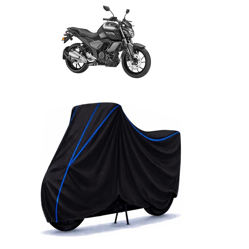 Image of Fzs V4 Bike Cover Water Resistant Universal Motorcycle Rain | Heavy Duty UV Protection, Dust, Scratch Indoor Outdoor All Weather with Black Blue Piping Elastic