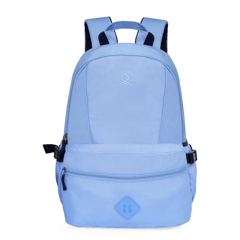 United Colors of Benetton Mono 21L Laptop Backpack - Light Blue, Water-Resistant, Fits 14-inch Laptop, Padded Back & Straps, for Work, School & Gym