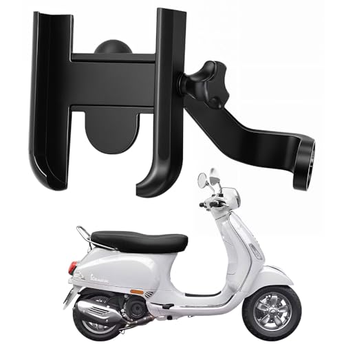 Image of Metal CNC Mobile Holder for Scooter, Scooty & Motorcycle Compatible for Vespa 125, Mirror Mount, 360 Rotation, Strong Anti-Slip Grip, Wide Adjustable Fit for All Smartphones (Black)