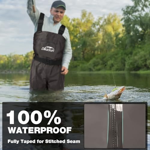 DikaSun Fishing Waders for Men & Women, Waterproof 2-Ply Nylon/PVC Chest Wader with Boots for Outdoor Sizes 4-13 Bootfoot