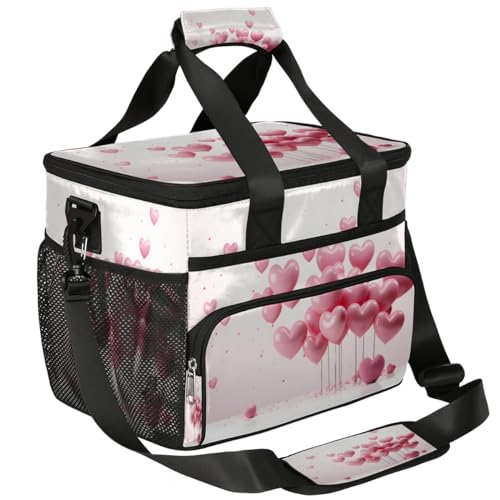 Insulated Picnic Backpack Lunch Box for Women Men Picnic Basket Tote Lunch Bag Picnic Bag Portable Lunch Bags for Picnic, Beach, Work, Trip,Office, Camp Pinks Love Balloon Decor