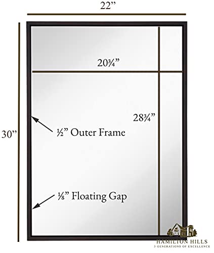 Hamilton Hills Clean Large Modern Wenge Frame Wall Mirror | Contemporary Premium Silver Backed Floating Glass Panel Vanity Or Bathroom Mirrored Rectangle Hangs Horizontal Or Vertical 22 Inch X 30 Inch #TOP1