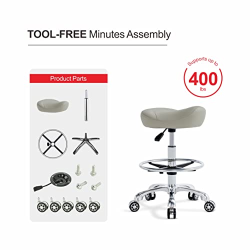 Kastele Ergonomic Saddle Stool Swivel Rolling Saddle Chair Hydraulic Adjustable Stool With Casters For Salon,Spa,Massage,Tattoo,Medical,Dental Hygienist,Kitchen #TOP6