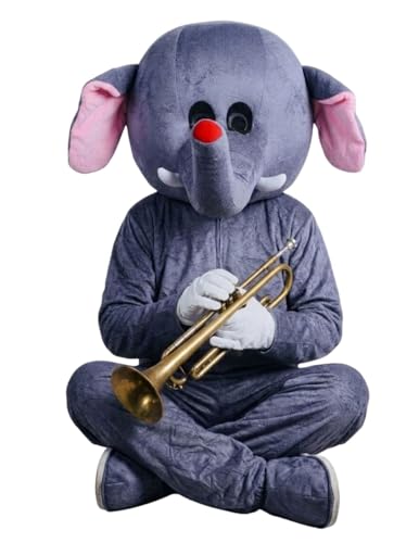 Image of BookMyCostume Elephant Cartoon Mascot Costume For Theme Birthday Party & Events|Adults|Full Size Adults, Grey,Fleece