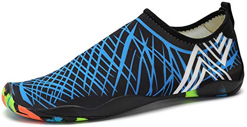 IceUnicorn Damen Herren Schwimmschuhe Schnell Trocknend Schuhe Unisex Strandschuhe Aquaschuhe Badeschuhe Wasserschuhe Surfschuhe fur Gehen,Yoga,See,Strand,Garten, Park,Fahren,Bootfahren(Blau,41 EU)