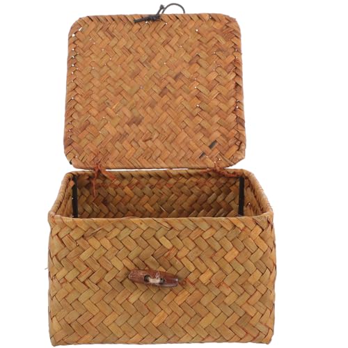 Outanaya シーグラス製 小熊収納バスケット おしゃれで温かみある 手織り フタ付き収納ボックス 小物整理用