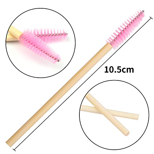 XNHIU Bamboo Lash Mascara Wands Eye Lash Applicators Eyelash Brushes for Lash Extensions (48), Pink - Image 4