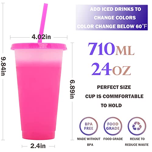PALUDO 10 Pcs Reusable Plastic Tumblers with Lids & Straws, 24OZ Colour Changing Cups - Image 2