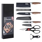 5 PCS kitchen Chef Knife Set, include 7 inch cleaver, 7 inch Santoku, 4.5 inch utility knife, Kitchen Scissors and Peeler