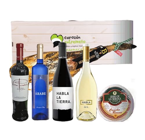 Lote Gourmet Navidad Extremeño Monterrubio – Jamón Ibérico Cebo 7kg aprox. + Vinos Habla y Árabe + Torta de la Serena 600g | Regalo Empresa Premium