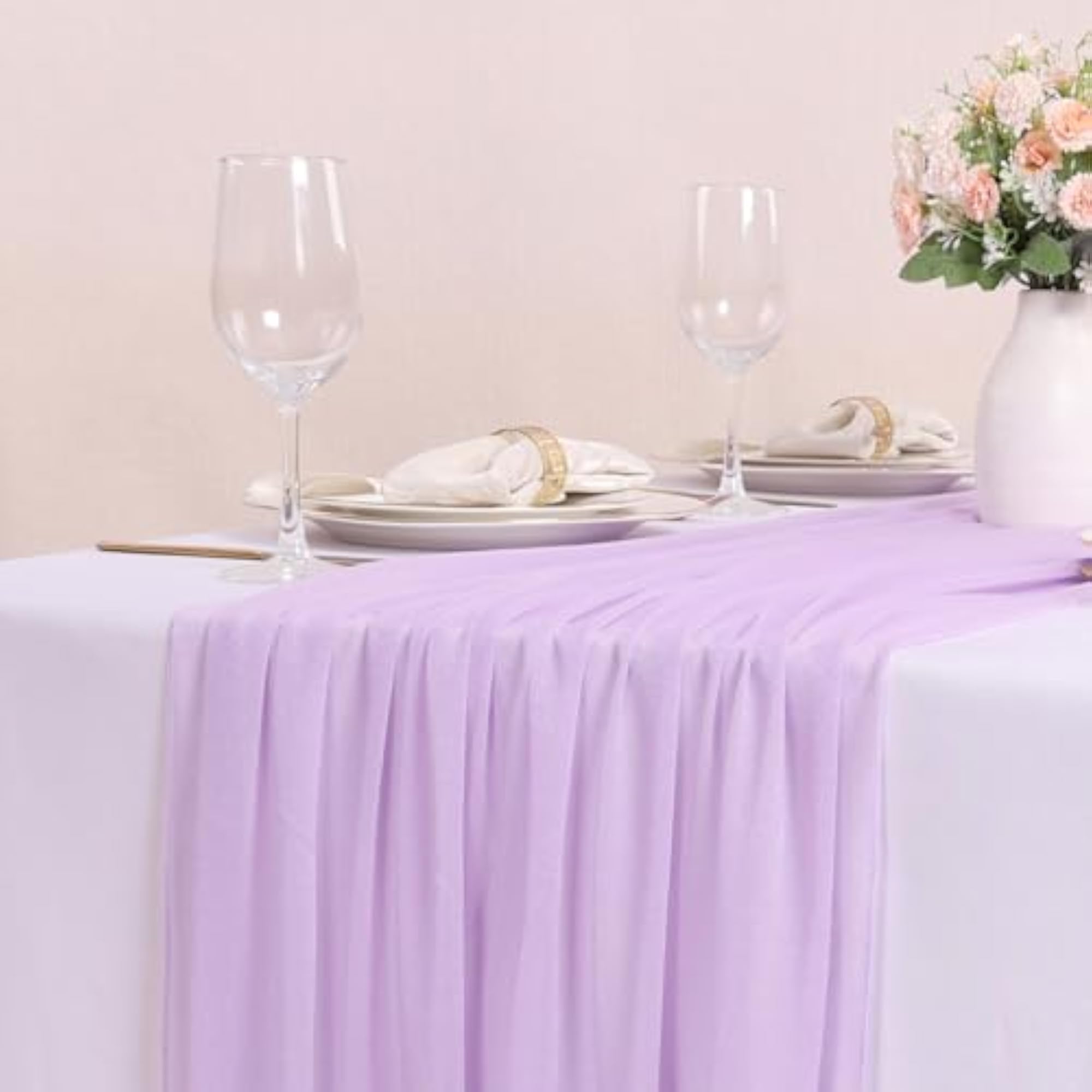 Lavender Chiffon Table Runners for Romantic Weddings