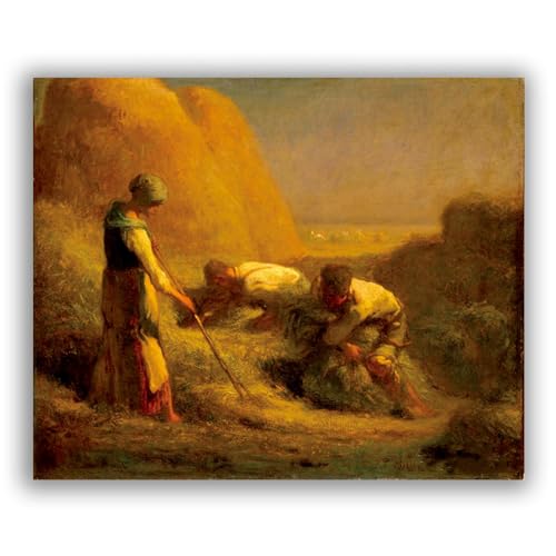 FITSEN The Hay Trussers By Jean-François Millet Oil Painting Reproductions Canvas Prints landscape Canvas Wall Art for Living Room 20x25cm Frameless
