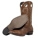 J's.o.l.e Cowboy Boots for Men Square Toe Western Dress Boots Casual Mid Calf Pull On Riding Boot Brown Size 11