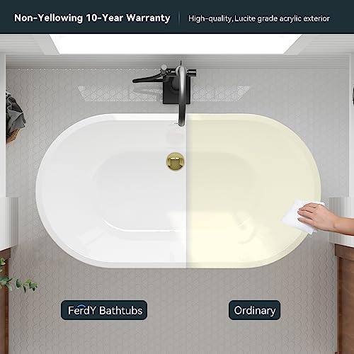 Ferdy 47" Bali Acrylic Freestanding Bathtub, Gracefully Shaped Freestanding Soaking Bathtub, Cupc Certified, Toe-Tap Polished Gold Drain And Minimalist Linear Design Overflow Included #TOP3