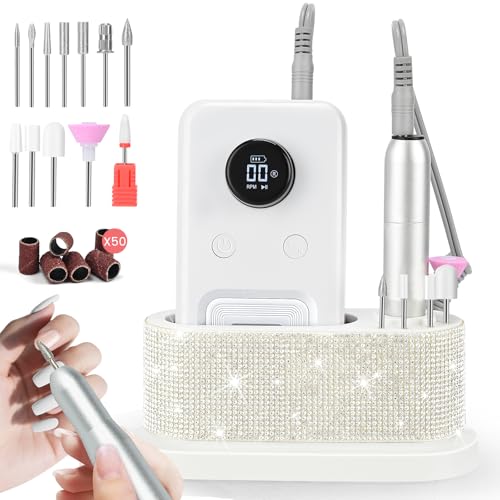 Electric Nail Drill Professional, 45,000RPM Electric Nail File with 12 Drill Bits & 50 Sanding Bands,Rechargeable Long Battery Life, Low Noise Cordless Nail Drills Machine,Efile Nail Drill Kit