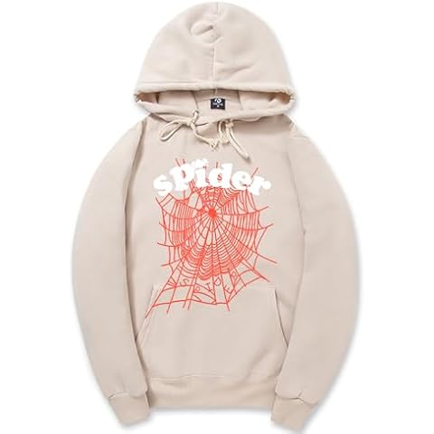 CORIRESHA Fashion Spider Web Hoodie Long Sleeve Drawstring Unisex Cotton Sweatshirt with Pockets Apricot Cover