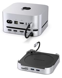 Stouchi Mac mini M4 Dock with NVMe SSD Enclosure, M4 Stand & Hub with 2X USB A 10Gbps, SD/TF Card Readers, 4K@60 HDMI, 2X USB A Data Port, Audio 3.5mm for Mac Mini M4/M4 Pro With Power Button