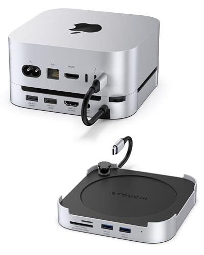 Mac mini M4 Dock with NVMe SATA SSD Enclosure, Stouchi M4 Stand&Hub with 2X USB A 10Gbps, SD/TF Card...