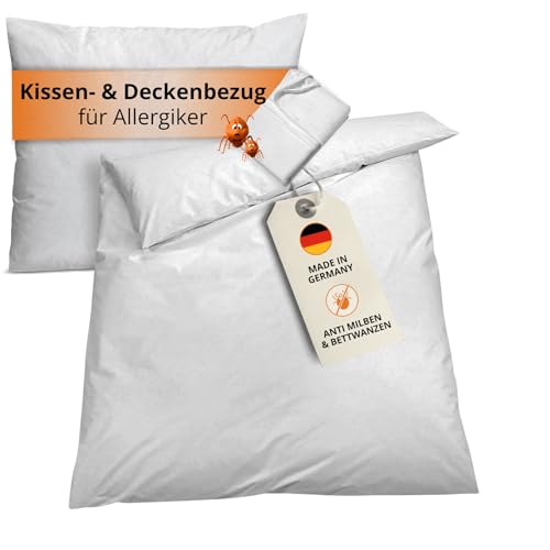 sleepling Allergiker Bettwäsche 135x200 + 80x80 cm Kissenbezug, Milbenbezug, Evolon Encasing Bettdecken und Kissenschoner gegen Milben und Hausstaub, 95 Grad Kochfest, Mage in Germany