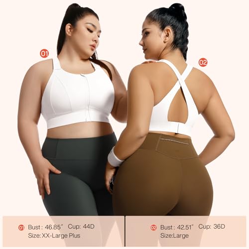 Image of High Impact Sports Bras for Women Adjustable Zip Front Plus Size Workout Bra Full Coverage Removable Padded Running
