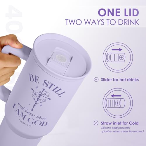 Image of SANDJEST Christian Gift for Women - Insulated Stainless Steel Tumbler with Handle and Straw - Religious Inspirational Gifts for Birthday Christmas, 40oz
