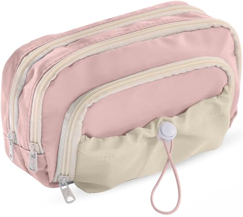 Image of Mrsdry Pencil Pouch for Girls - Multiple Compartment Zipper Pouch with Drawstring Pocket, Aesthetic Kawaii Pencil Case, Cute Pouches, Return Gift for Kids (Pink)
