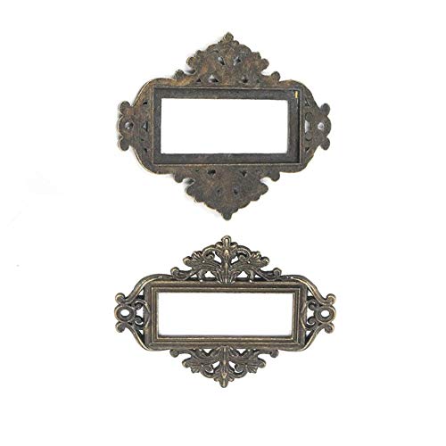 Qiying 12Pcs Bronze Color Office Library File Drawer Tag Antique Style Label Holder (2.2 Inch X 1.7 Inch) #TOP2