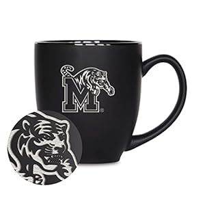 Rico Industries NCAA Memphis Tigers Main 15oz Laser Engraved Matte Black Ceramic Bistro Mug – For Hot or Cold Drinks