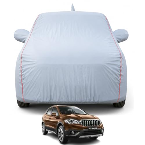 Image of Premium Car Cover for Maruti Suzuki S-Cross (2017-2019) | 100% Waterproof, UV & Dustproof Protection | Soft Inner Lining, Mirror & Antenna Pockets | Triple Stitched, Belt & Buckle | Dark Grey